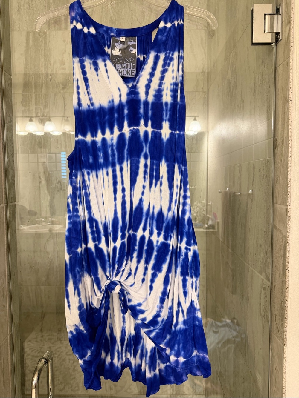 Young Fabulous & Broke Blue and White Tie-Dye Sleeveless Dress